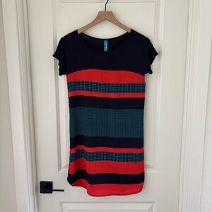 NWT Buttons Francesca’s Striped Colorblock Short Sleeve Mini Shift Dress Small